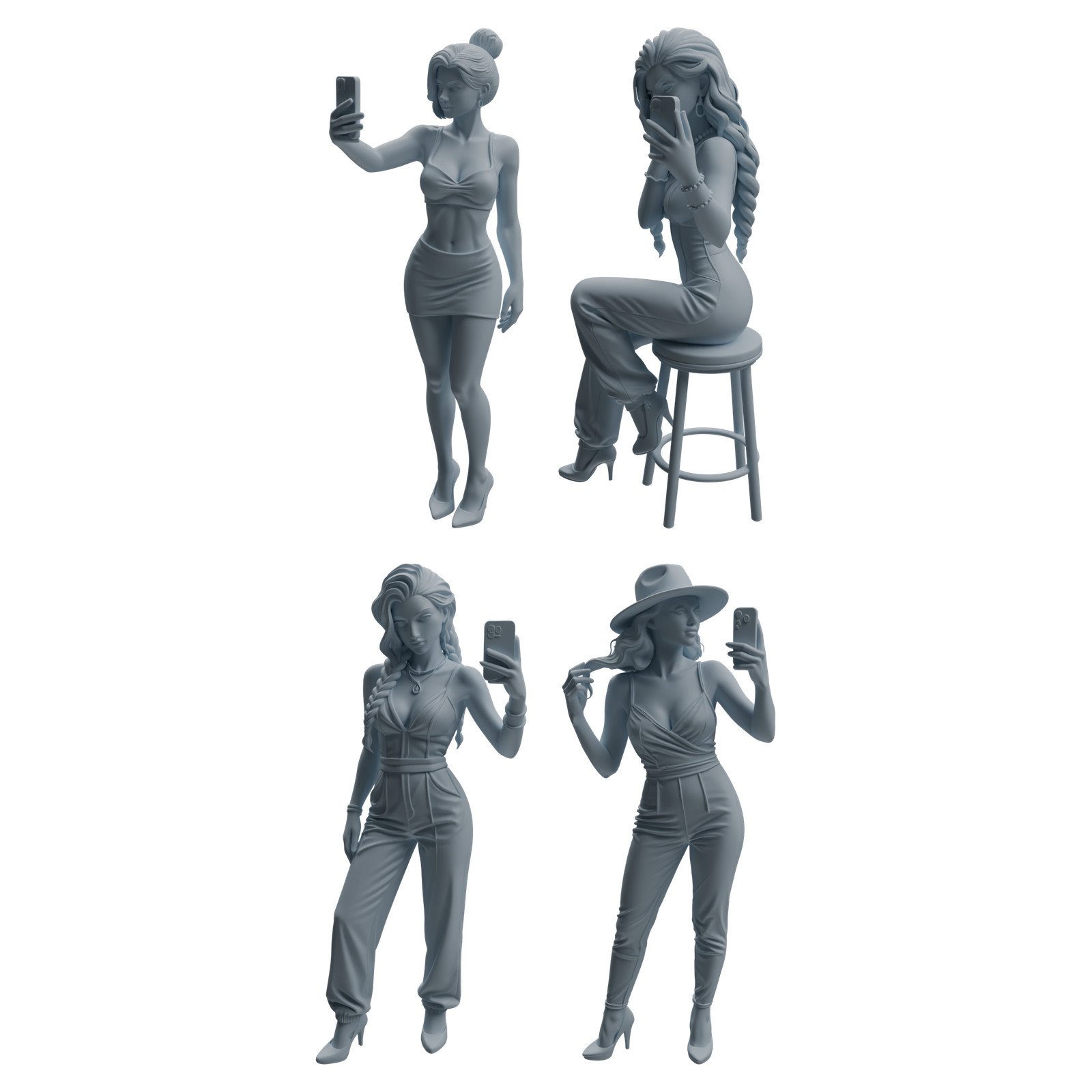 MRY-SFW 1/64/87 Selfie Woman Character Modern HO N Scale Miniatures Diorama
