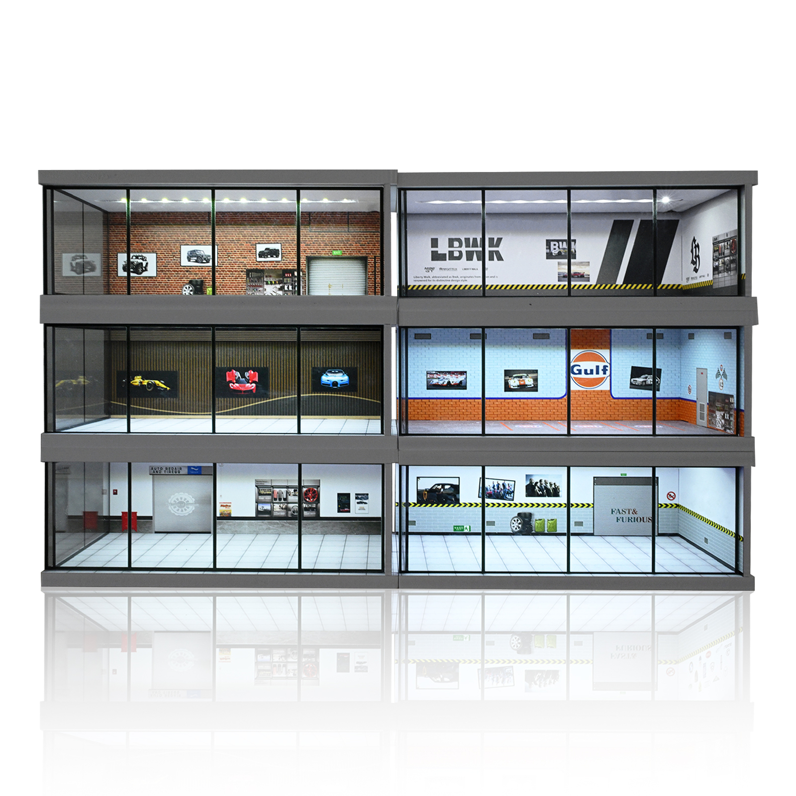 Diorama 1/64 Car Garage Model LED Lights City Car Showroom Scene Model Display
