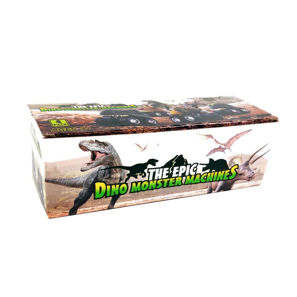Pull Back Dinosaur Car Toys 4 Pack for 3-Year-Old Boys and Toddlers