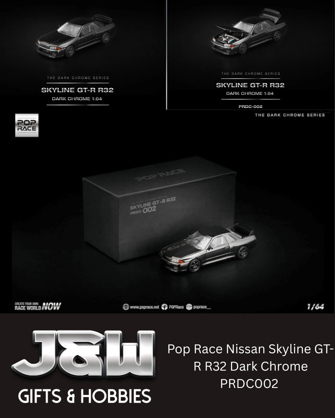 Pop Race Nissan Skyline GT-R R32 Dark Chrome PRDC002 1/64