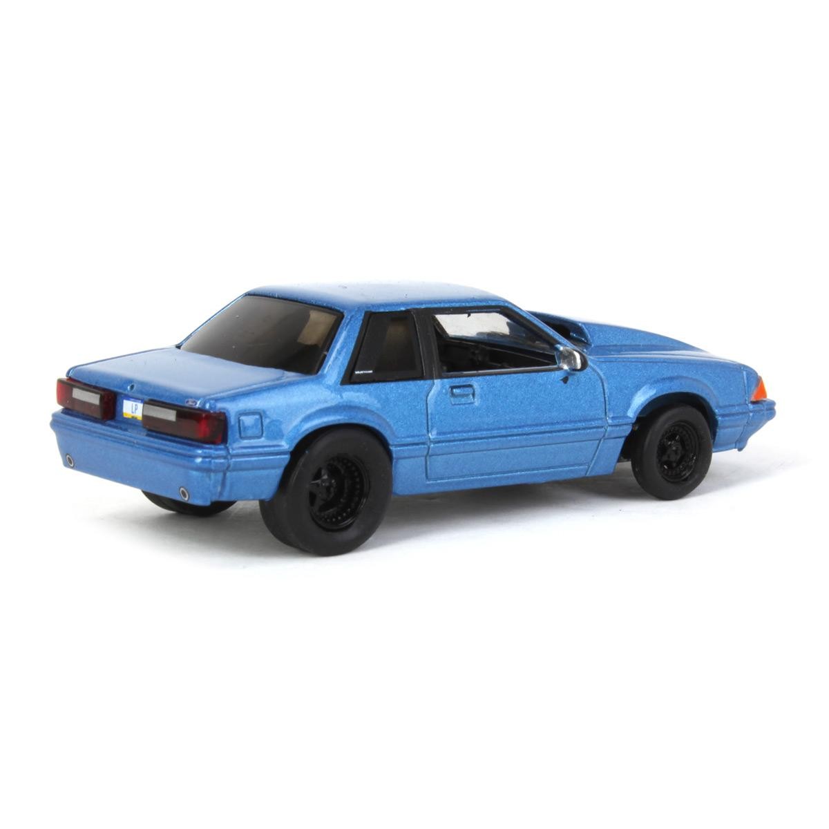 Greenlight 1/64 1993 Ford Mustang Blue Drag Car, LP Diecast Exclusive 51522-B
