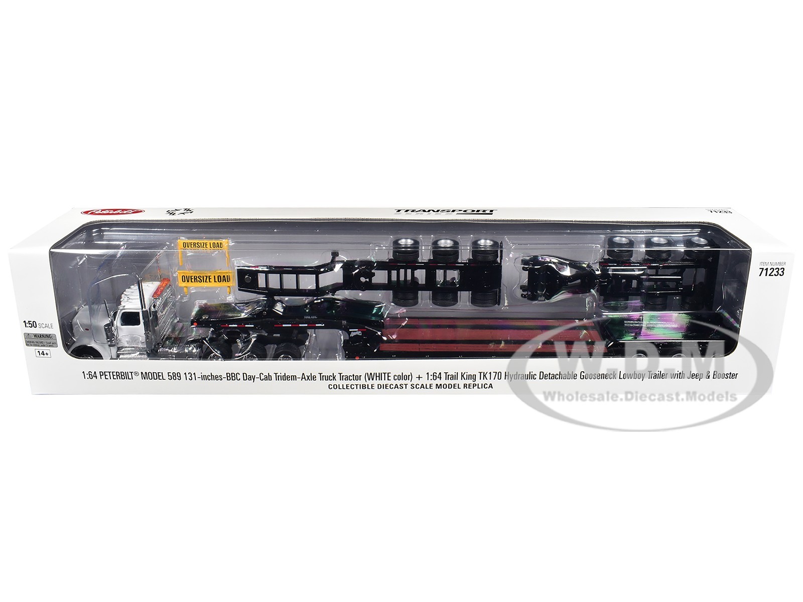 PETERBILT 589 DAY CAB & LOWBOY TRAILER WHITE 1/64 BY DIECAST MASTERS 71233