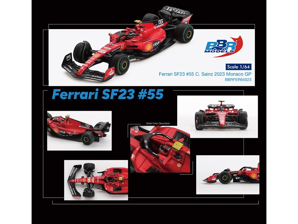 FERRARI SF-23 #55 SAINZ FORMULA ONE F1 MONACO GP (2023) 1/64 BY BBR BBRFER64023