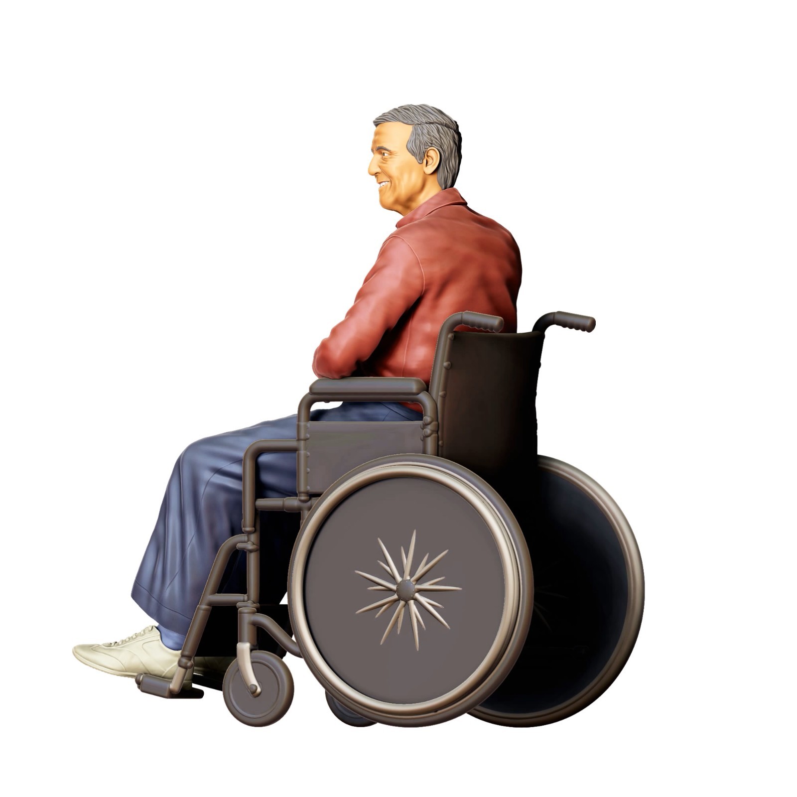 Elderly Man in Wheelchair Resin 3d print Unpainted Diorama Model RR Figure