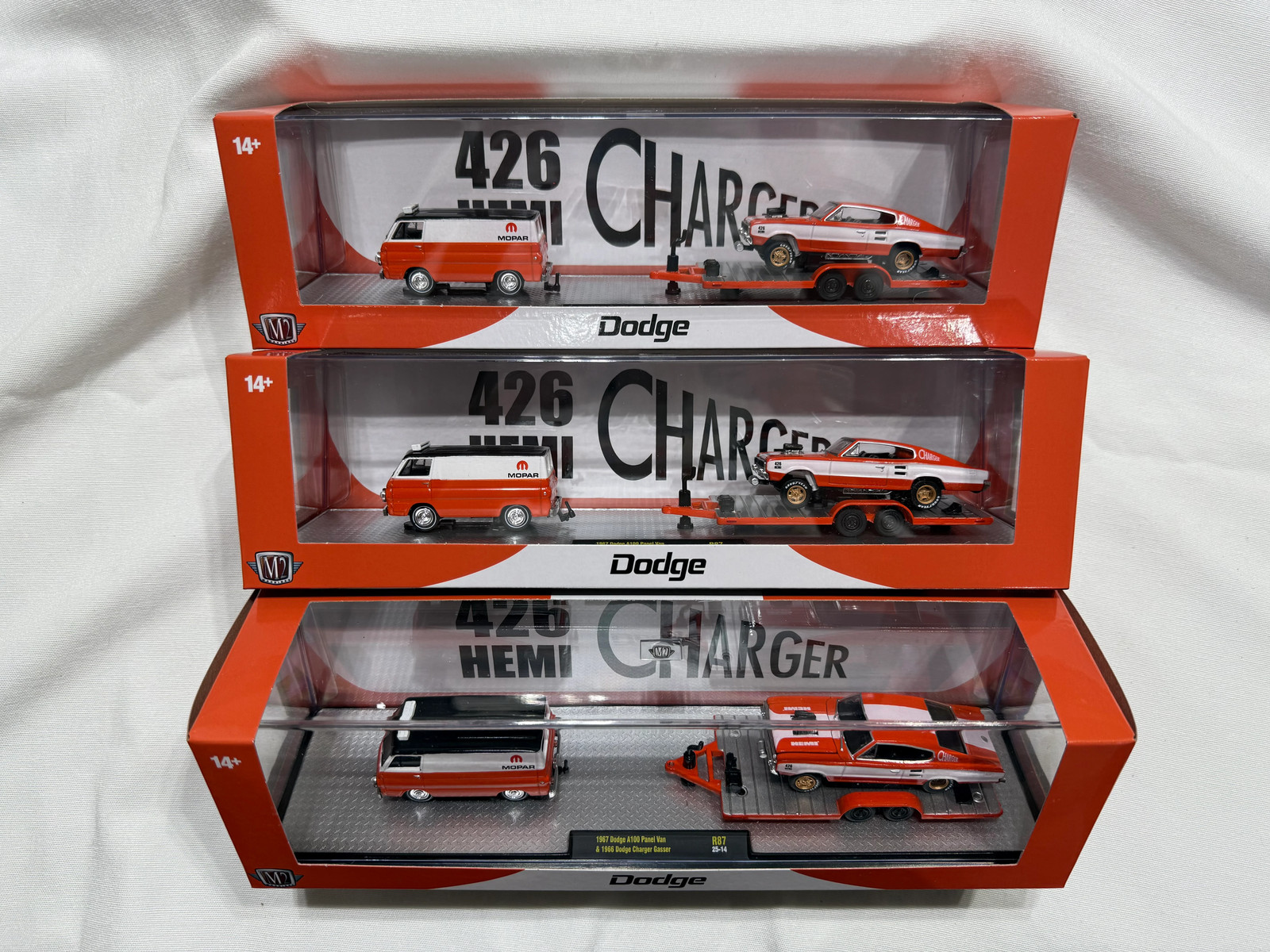 # 01279 – 1:64 M2 Dodge A100 Van + Charger Gasser R87 Lot – 3 Pcs.