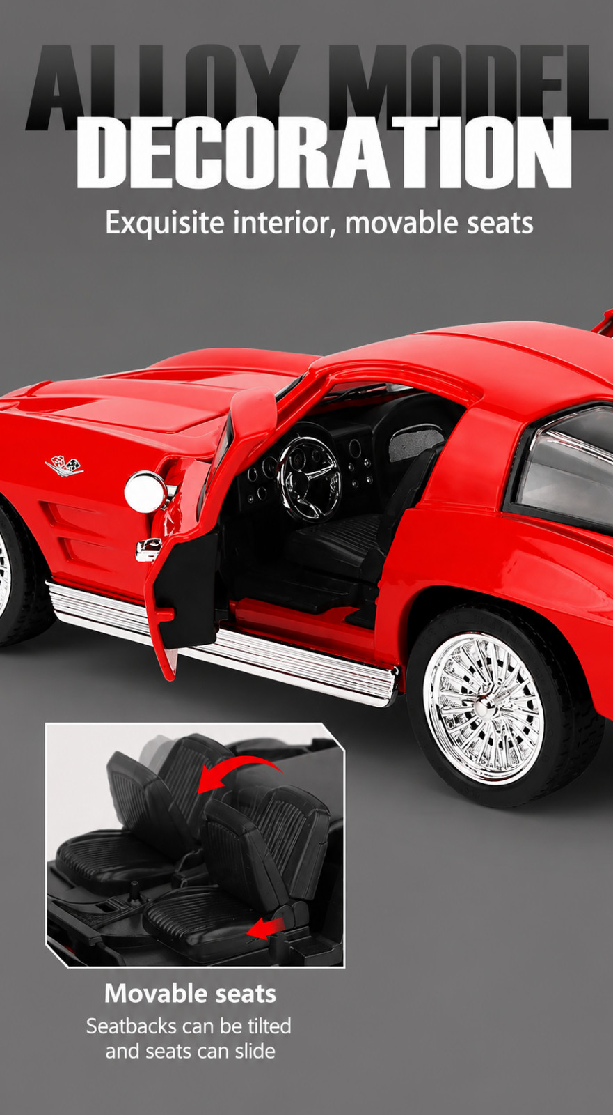 1:32 1963 Chevrolet Corvette Sting Ray C2 Coupe Model Car Collectible Toy Gift