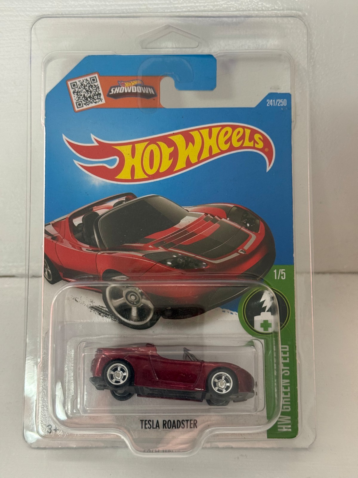 2016 HOT WHEELS SUPER TREASURE HUNT 1/5 HW GREEN SPEED TESLA ROADSTER 1:64