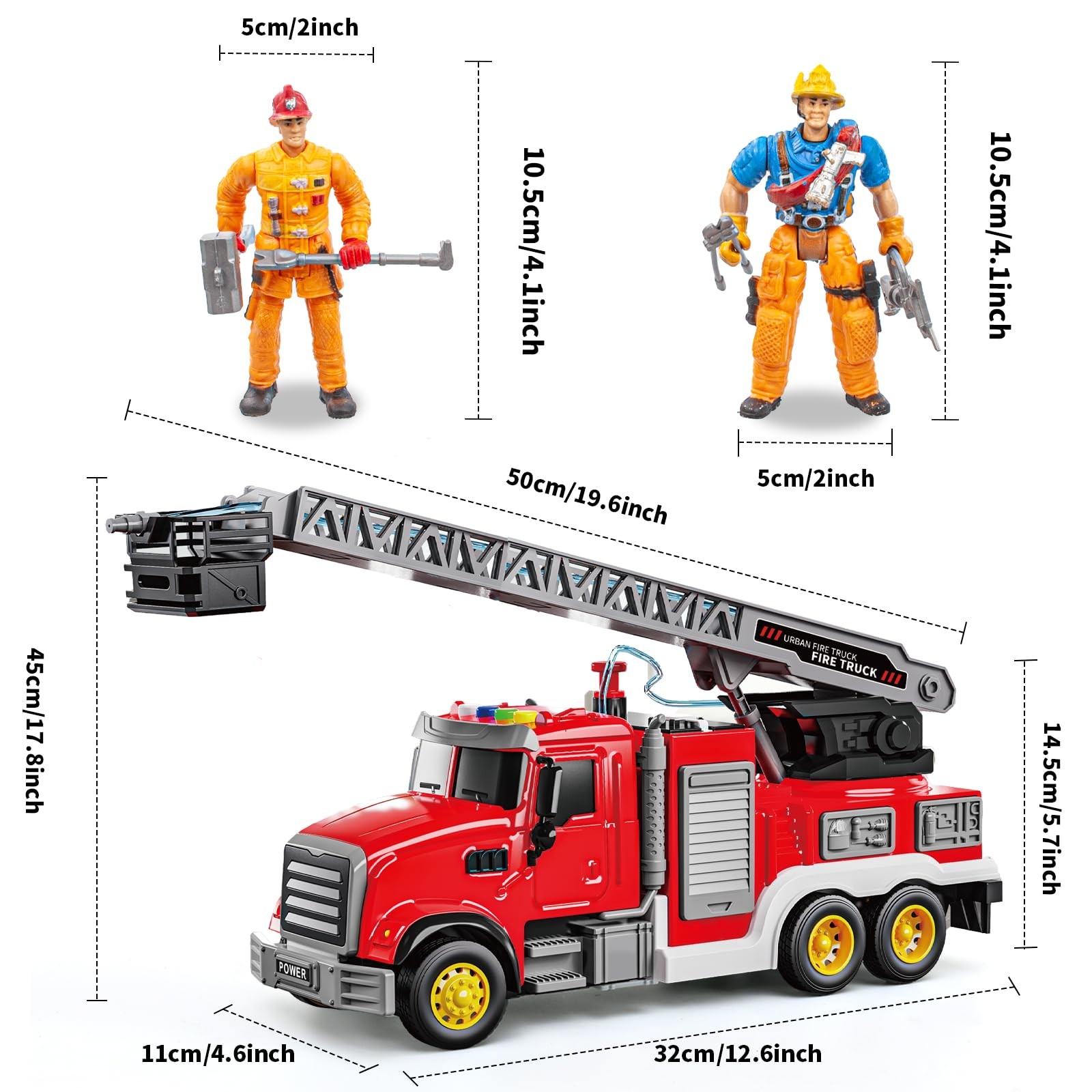Fire Truck Toy with Sound & Light – 2pcs Firefighter & Water Sprinkler with W…