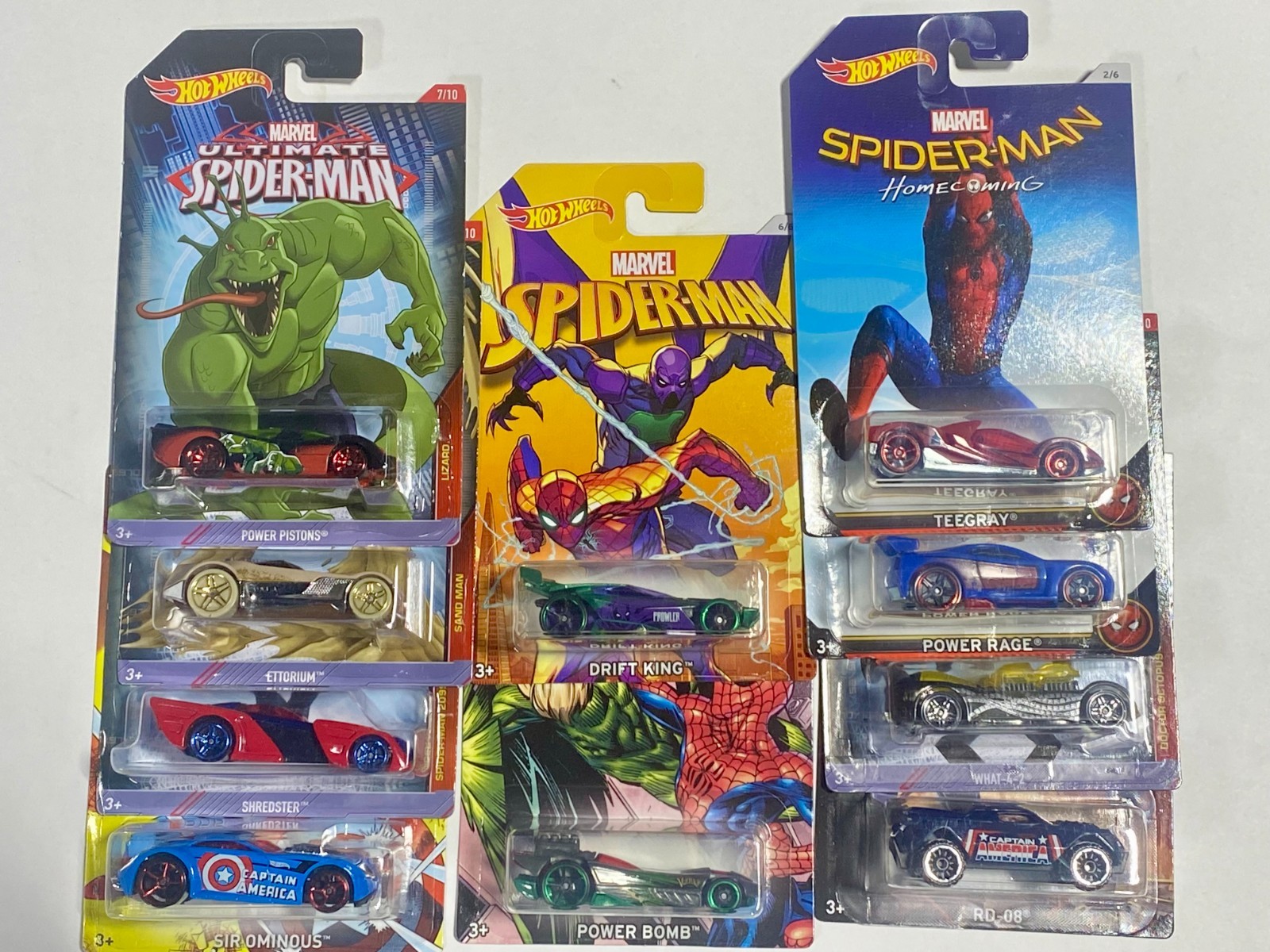 Hot Wheels Marvel Spider-Man an Captain America lot of 10 cars Variety SEALED A1