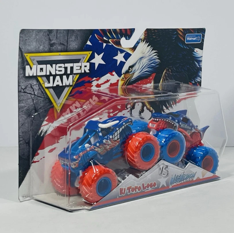 Monster Jam Stars And Stripes El Toro Loco VS Megalodon 1:64 Scale – New Sealed