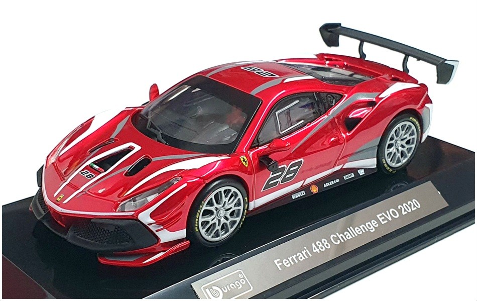 Burago 1/43 Scale 18-36309 – 2020 Ferrari 488 Challenge EVO #28 – Red
