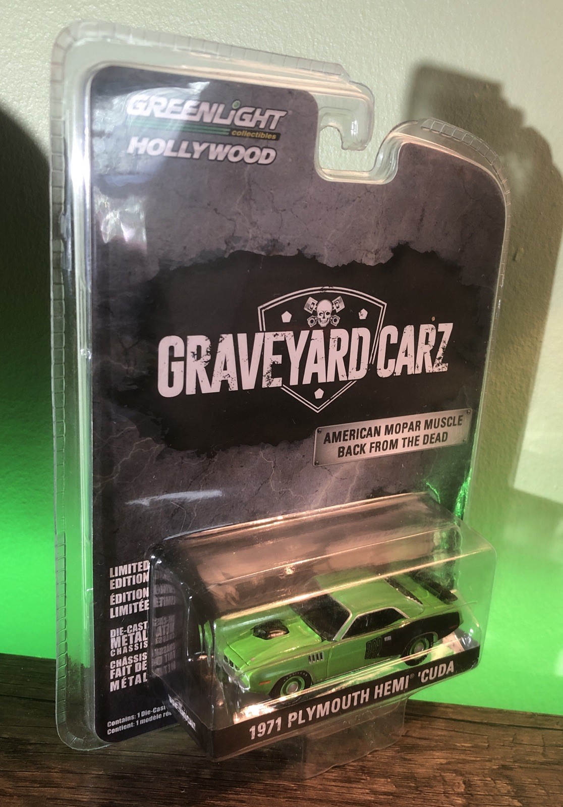 🔥2018 Greenlight-1971 Plymouth Hemi Cuda-Green-Graveyard Carz-Rare Mint🔥