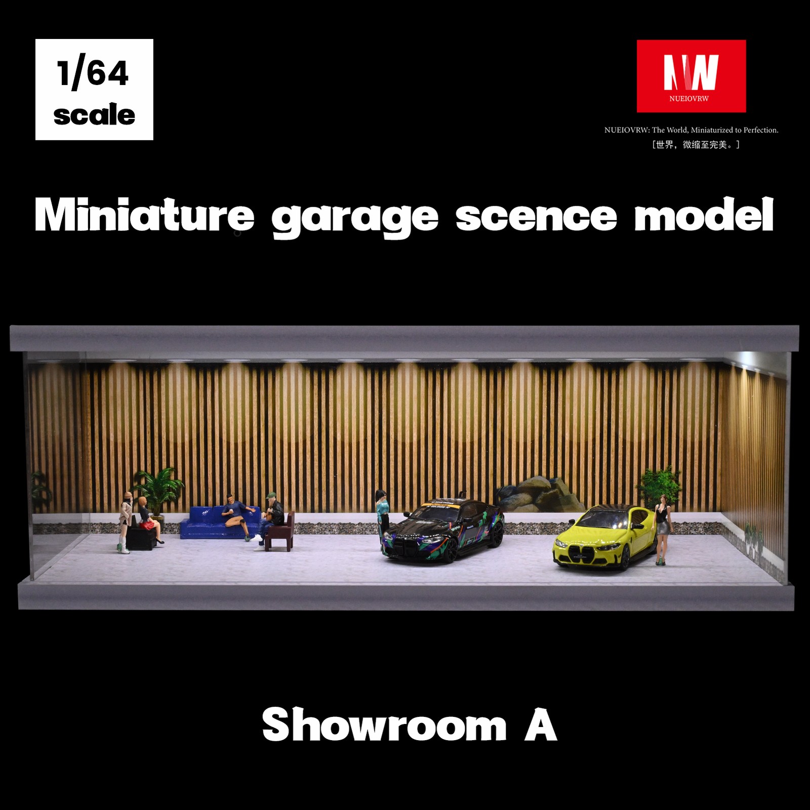 1:64 Diorama Car Garage Model LED Lighting Car Model Display Cabinet Scene Model