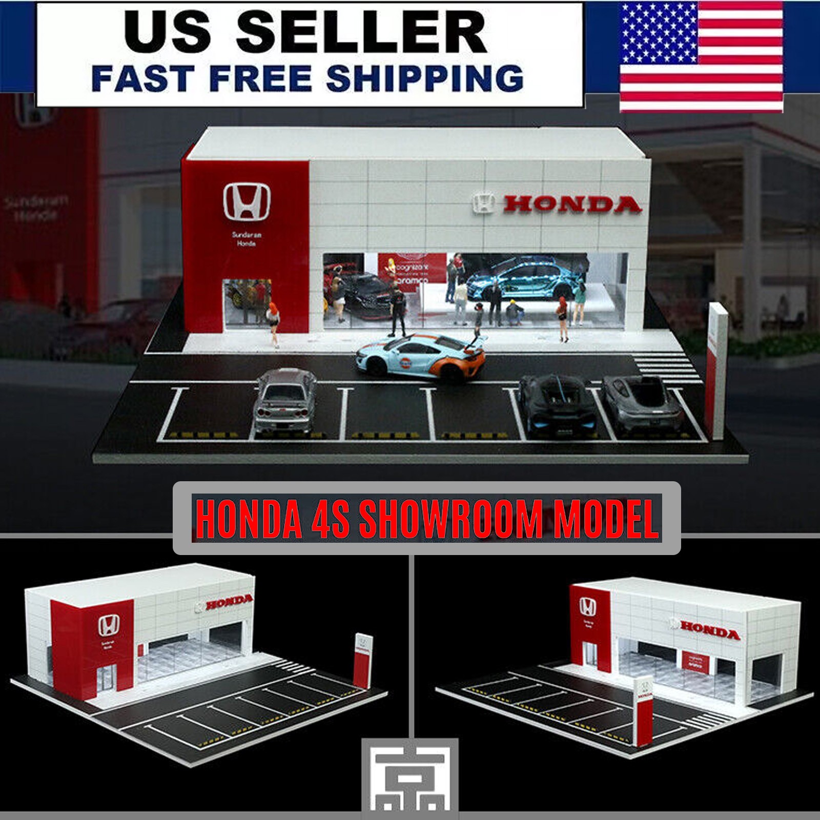 1/64 Diorama Car Garage Model LEDLighting City Car Showroom Scene Building Model