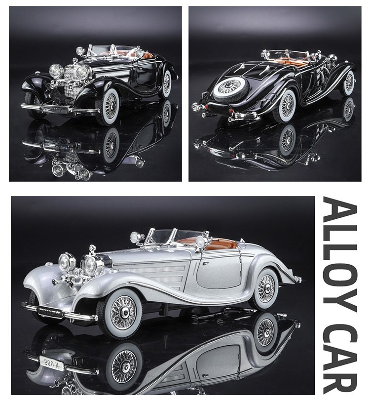 1:24 1936 Mercedes-Benz 500K Special Roadster Diecast Model Car Vintage Toy Gift