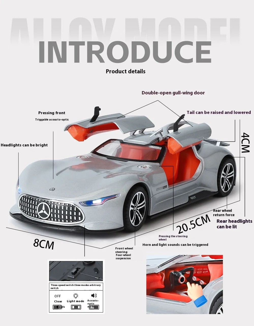 1: 24 Mercedes-Benz AMG alloy model car with sound and light sports car model