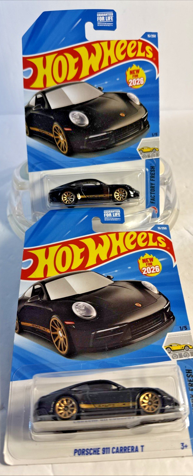 2026 Hot Wheels #15 1/5 PORSCHE 911 CARRERA T Black w/Gold ( LOT OF 2 – SALE )