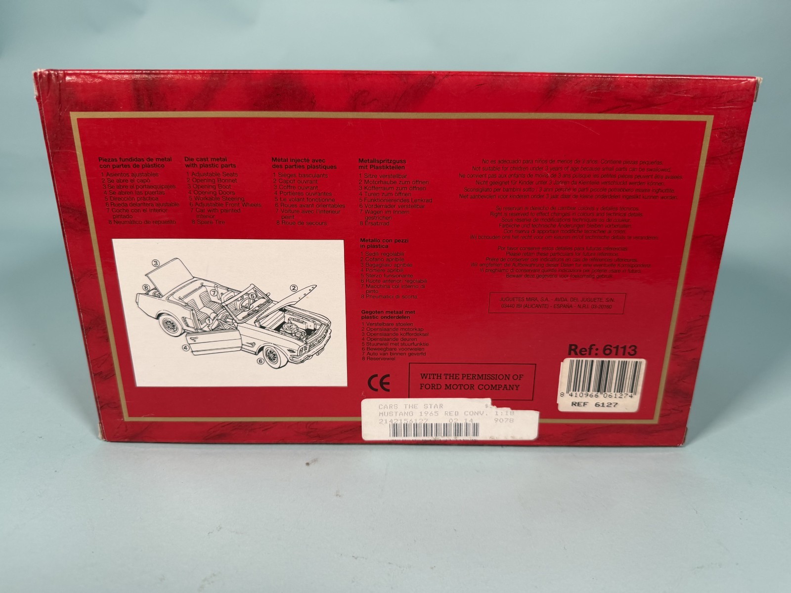 MIRA 1965 Ford Red Mustang Convertible 1:18 Golden Line Collection Die-cast