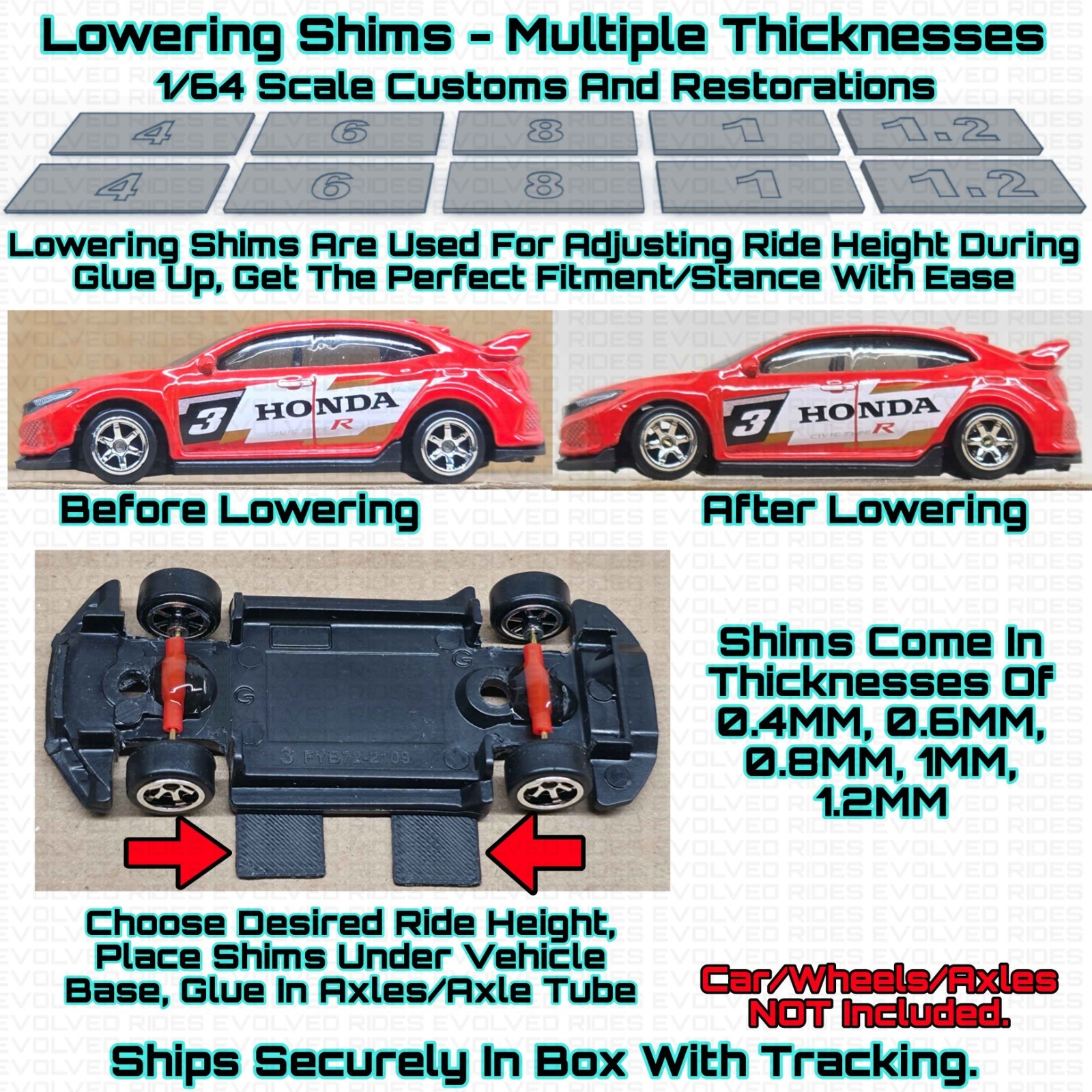 Lowering Shims 10PC Pack 3D Printed For 1/64 Scale Customs And Restorations
