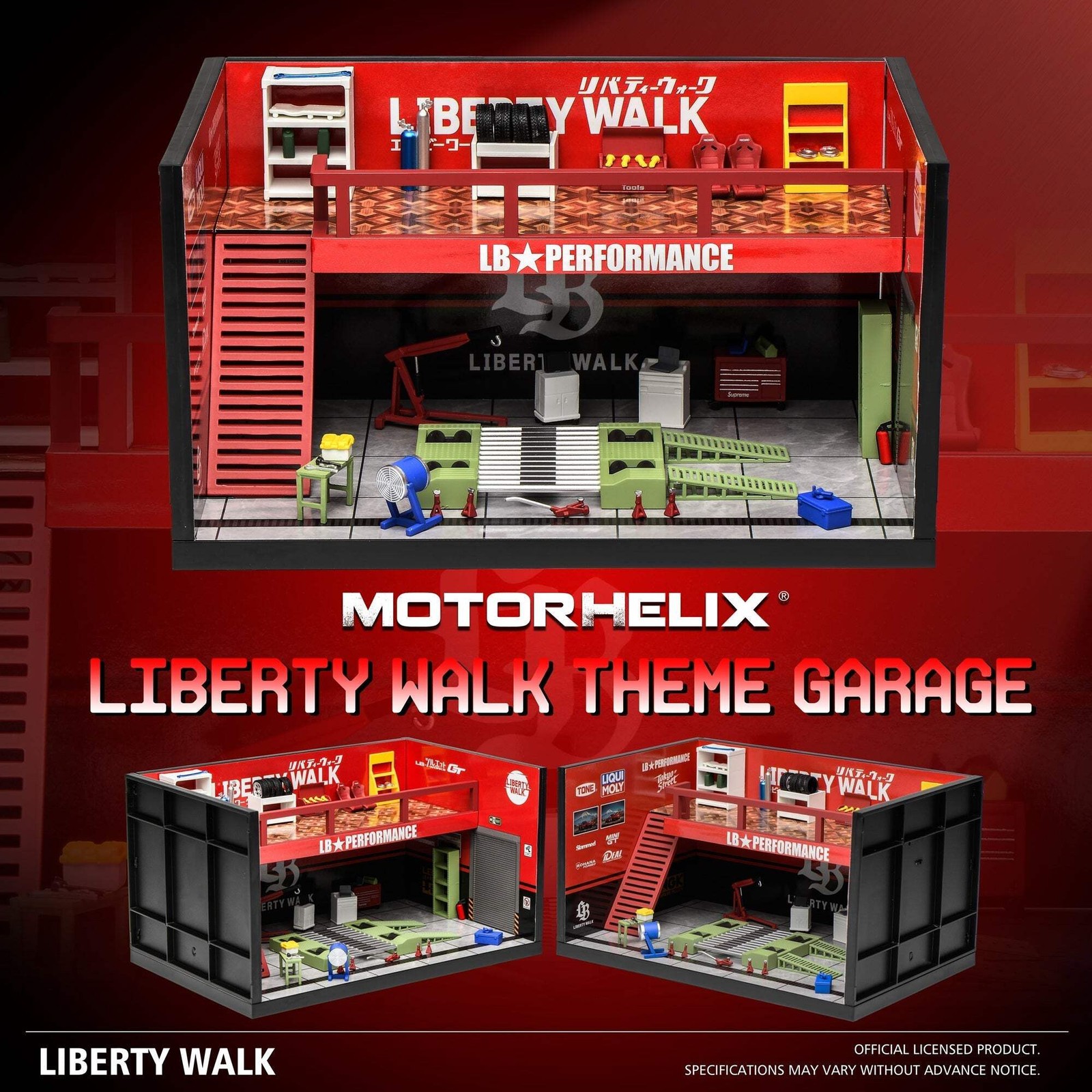 Motorhelix 1/64 Liberty Walk (Red/Black) Garage Diorama