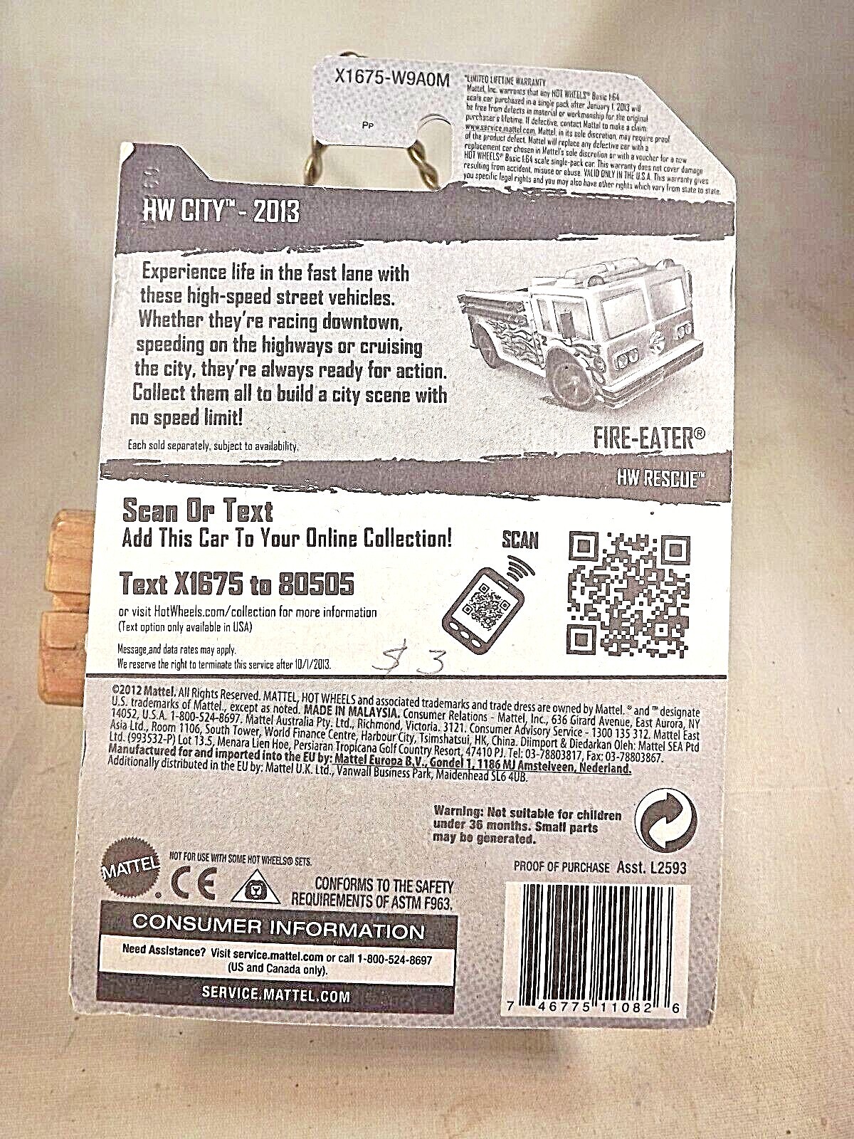2013 Hot Wheels Treasure Hunt #19 HW City-HW Rescue FIRE EATER White w/Red 5 Sp