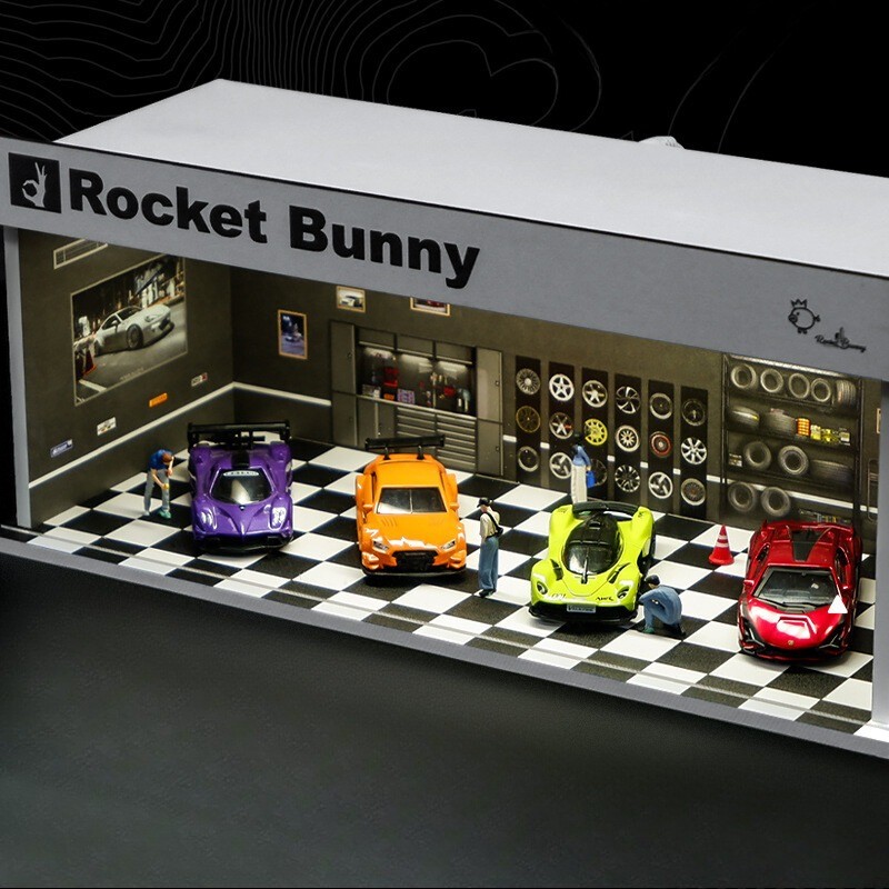 US 1/64 Garage Diorama Model LED Light City Parking Scene Diecast Car Display
