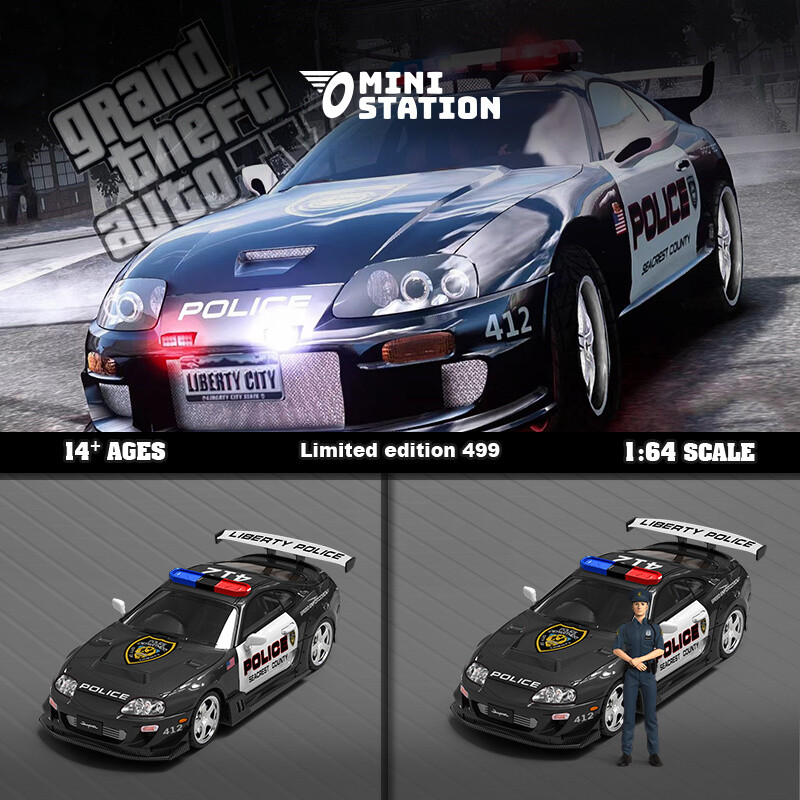 Mini Station 1:64 Supra A80Z GTA Police Car Diecast Model Car