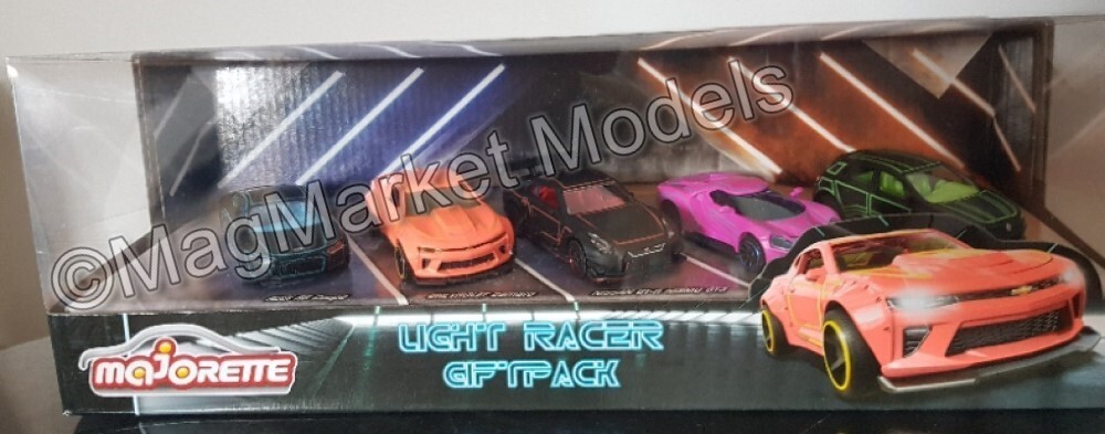 Majorette Light Racer 5-Car Set · Neon Colours · Brand New · Free UK P&P