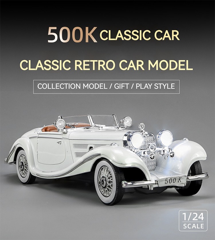 1:24 1936 Mercedes-Benz 500K Special Roadster Diecast Model Car Vintage Toy Gift