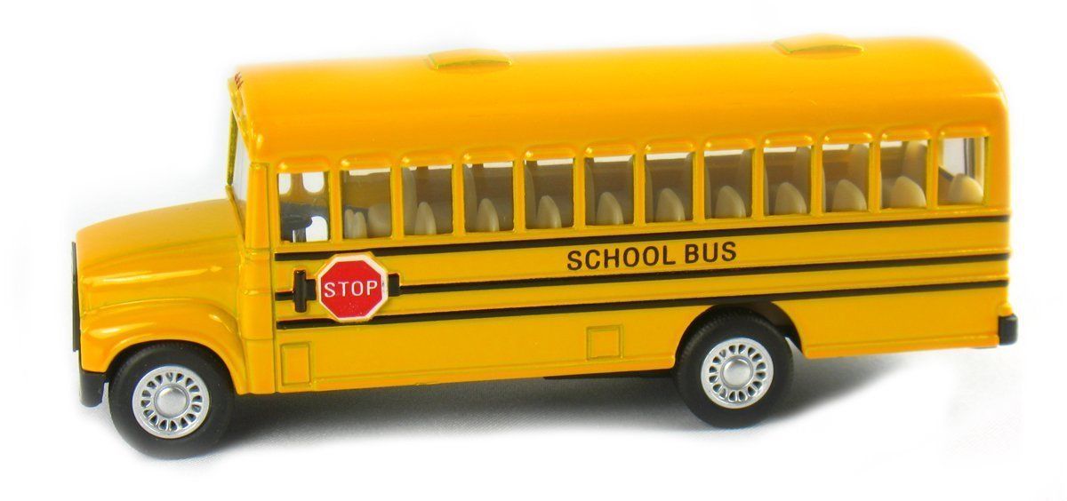 New 5″ Kinsfun School Bus DieCast Model Toy Pull Back Action w/ openable doors
