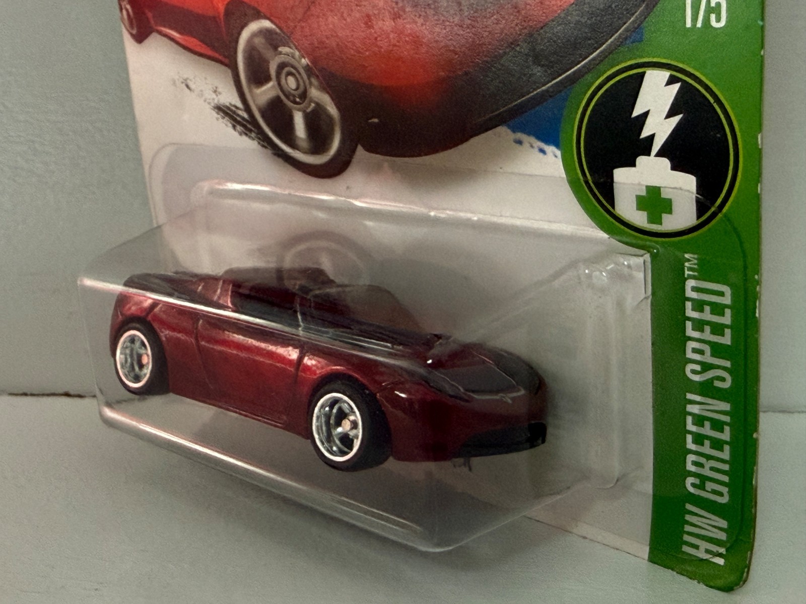 2016 HOT WHEELS SUPER TREASURE HUNT 1/5 HW GREEN SPEED TESLA ROADSTER 1:64