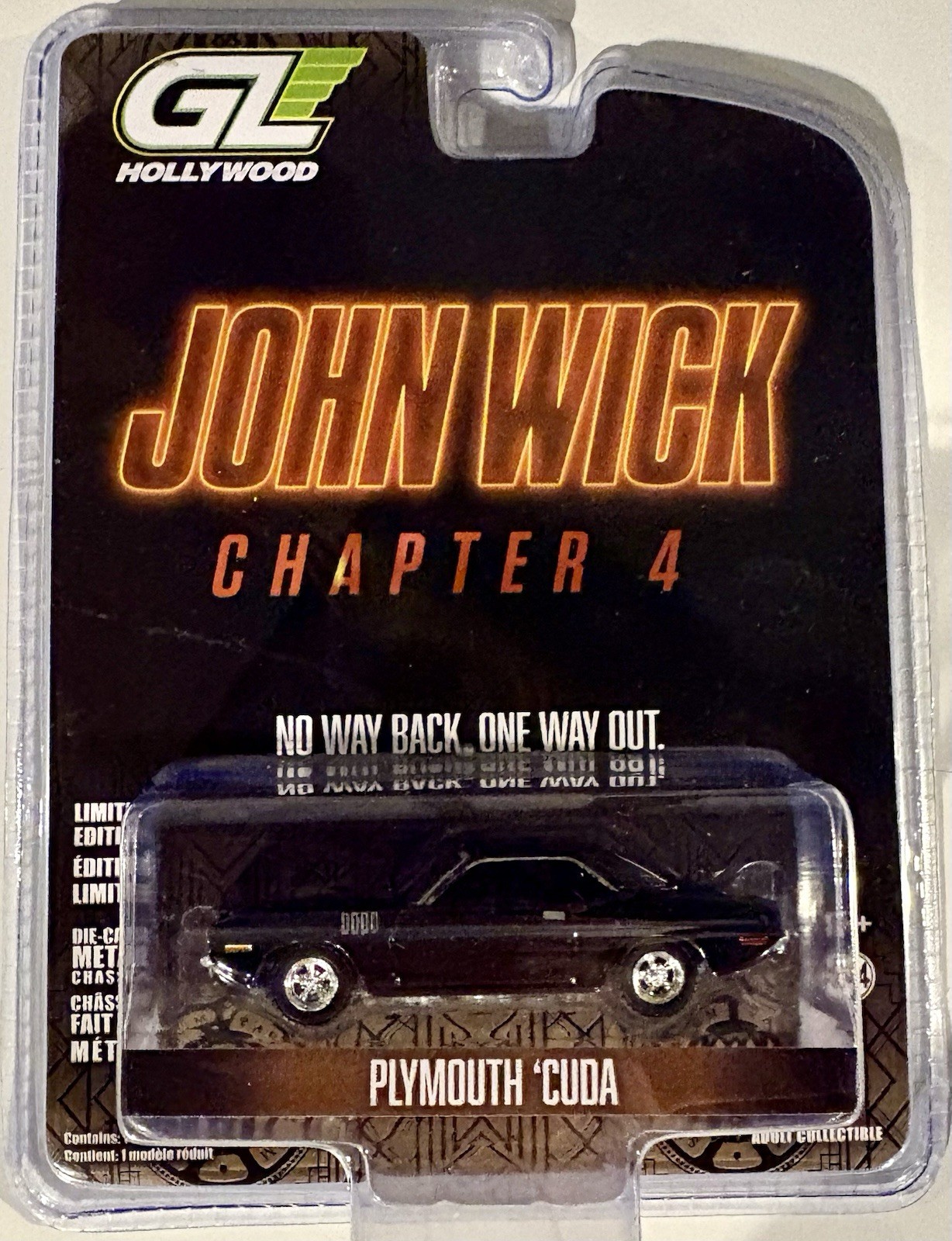 Greenlight Hollywood Series 41 John Wick Chapter 4 Plymouth Cuda 1/64 NEW