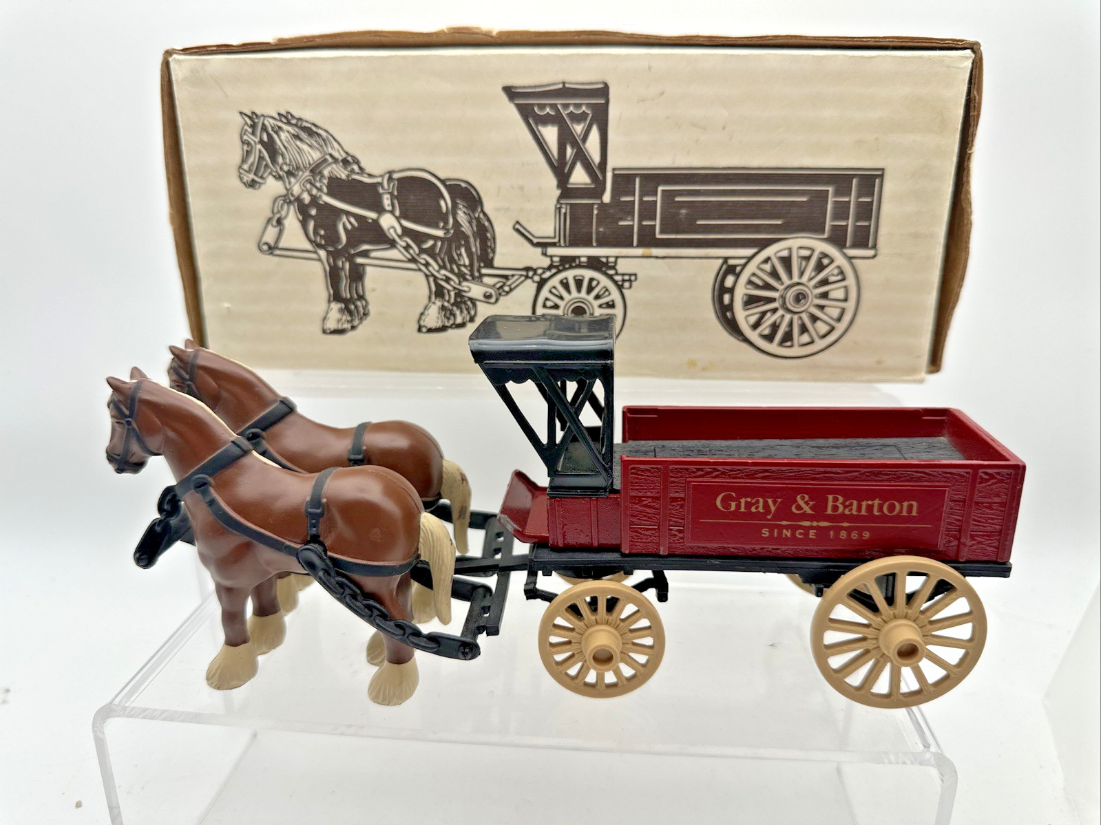 Ertl Die Cast Metal Gray and Barton Horse and Plastic Wagon Toy Delivery W/Box