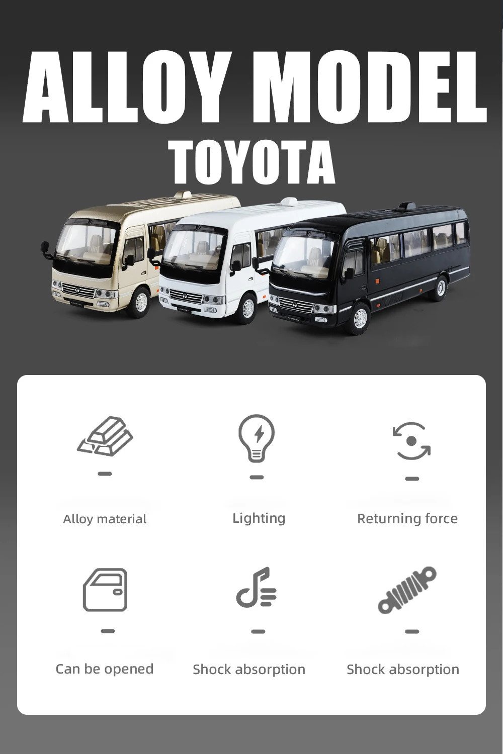 1:24 Toyota Coaster BUS Alloy Diecast Car Model Sound Light Kid’s Toy Birthday