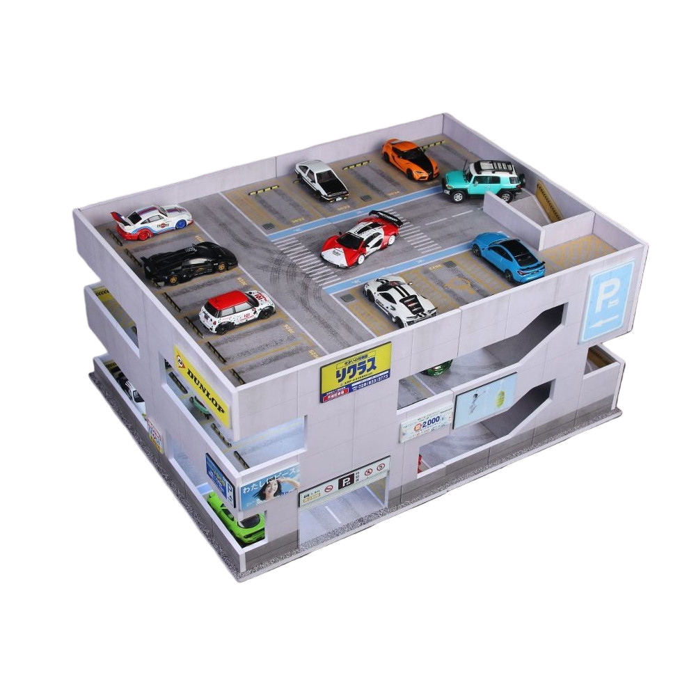 Diorama 1:64 Car Garage Model LED Lighting Store Building Parking Lot Scene Gift