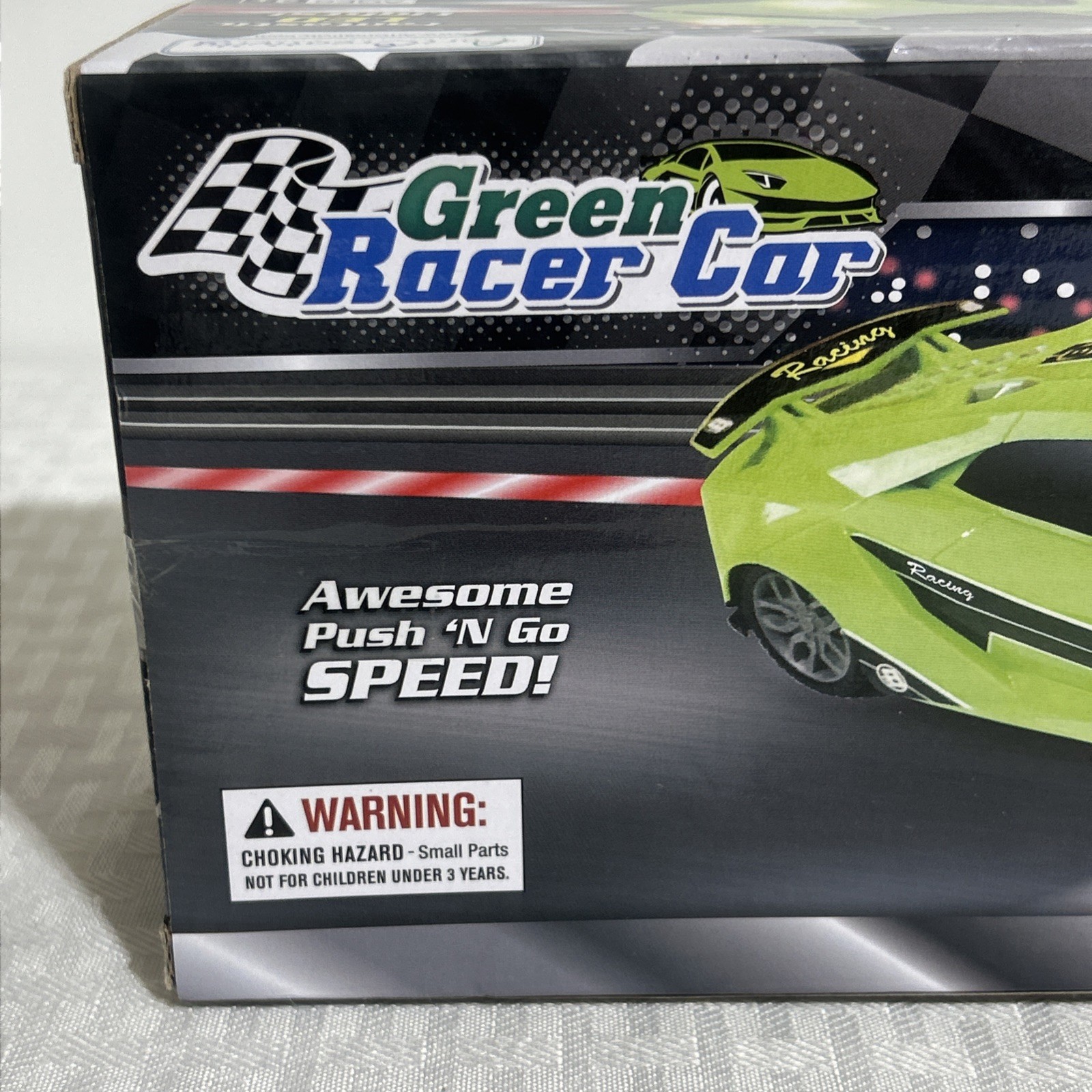 ART CREATIVITY GREEN RACER CAR PUSH N GO SPEED NEW IN DAMAGED BOX