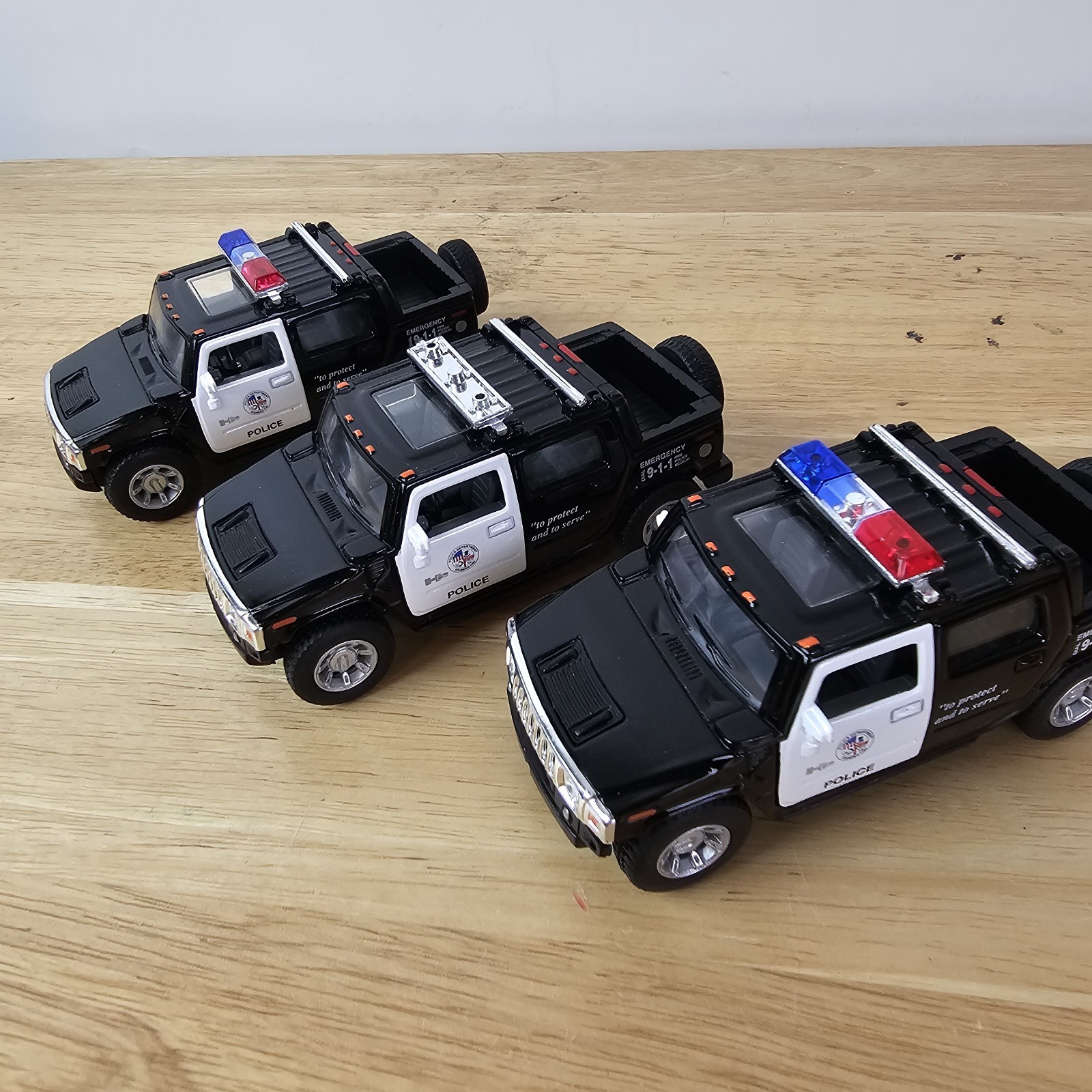 Kintoy Die-Cast Lot 3 Police Cars Trucks Black White “To Protect and to Serve”