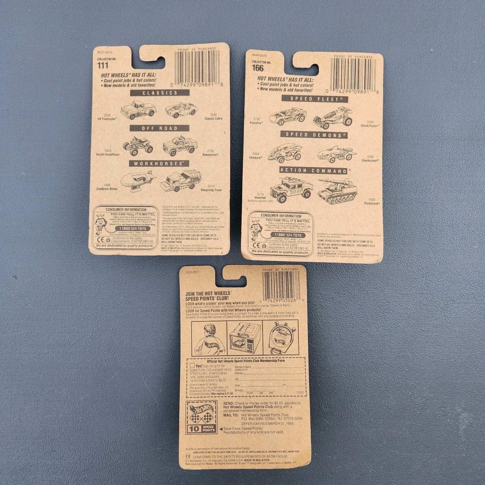 Lot Of 3 Miscellaneous Blue Card Hot Wheels 1:64 Die Cast Cars # 62, # 111 # 166