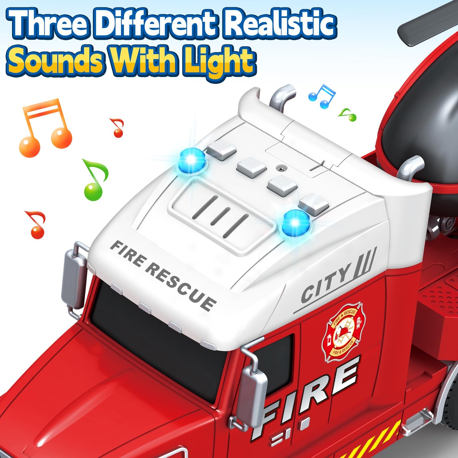 Boys Toys, 3 4 5 Large Fire Truck Toys with Lights Sounds, Truck Car with Rac…