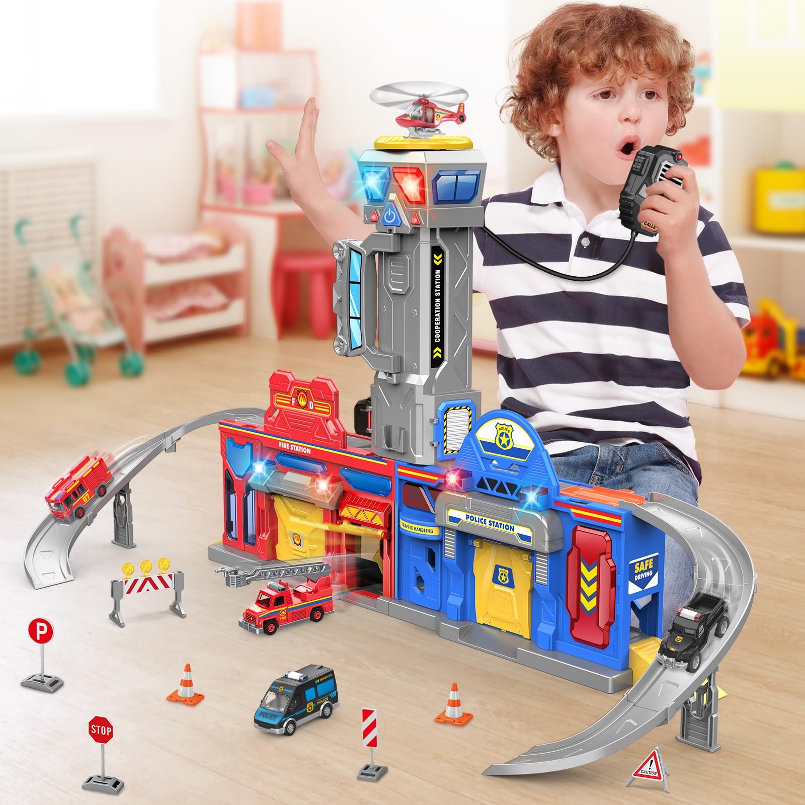 Boys Toys for 3 4 5 6 Years Old,Large City Action Playset Kit with Lights Sou…