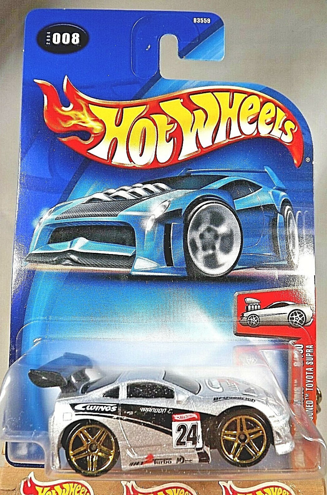 2004 Hot Wheels #8 First Editions ‘Tooned TOYOTA SUPRA Silver Black-Base Variant