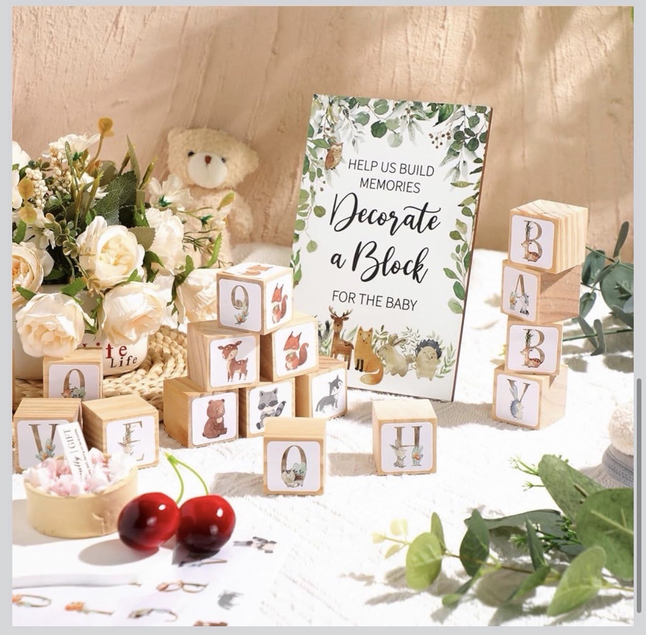 471 pcs Wooden Baby Blocks for Baby Shower Game Kit DIY Decorate a Block Sign