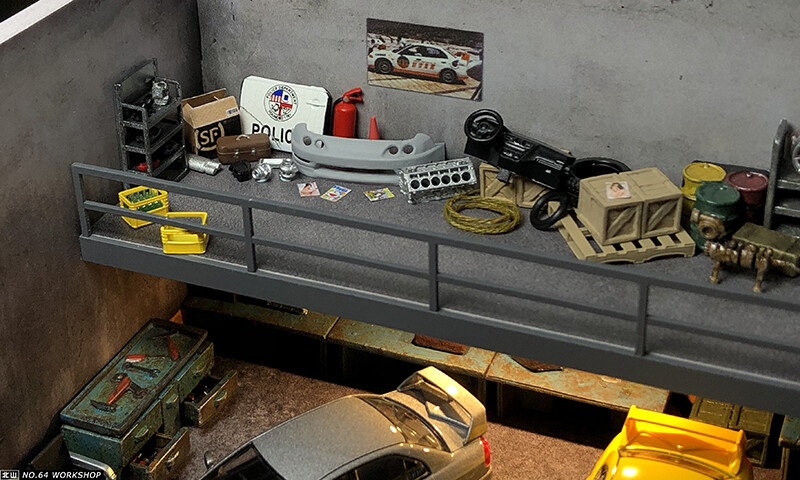 Assemble Diorama 1:64 Double Deck USB LED Lighting Model Car Station – Grey