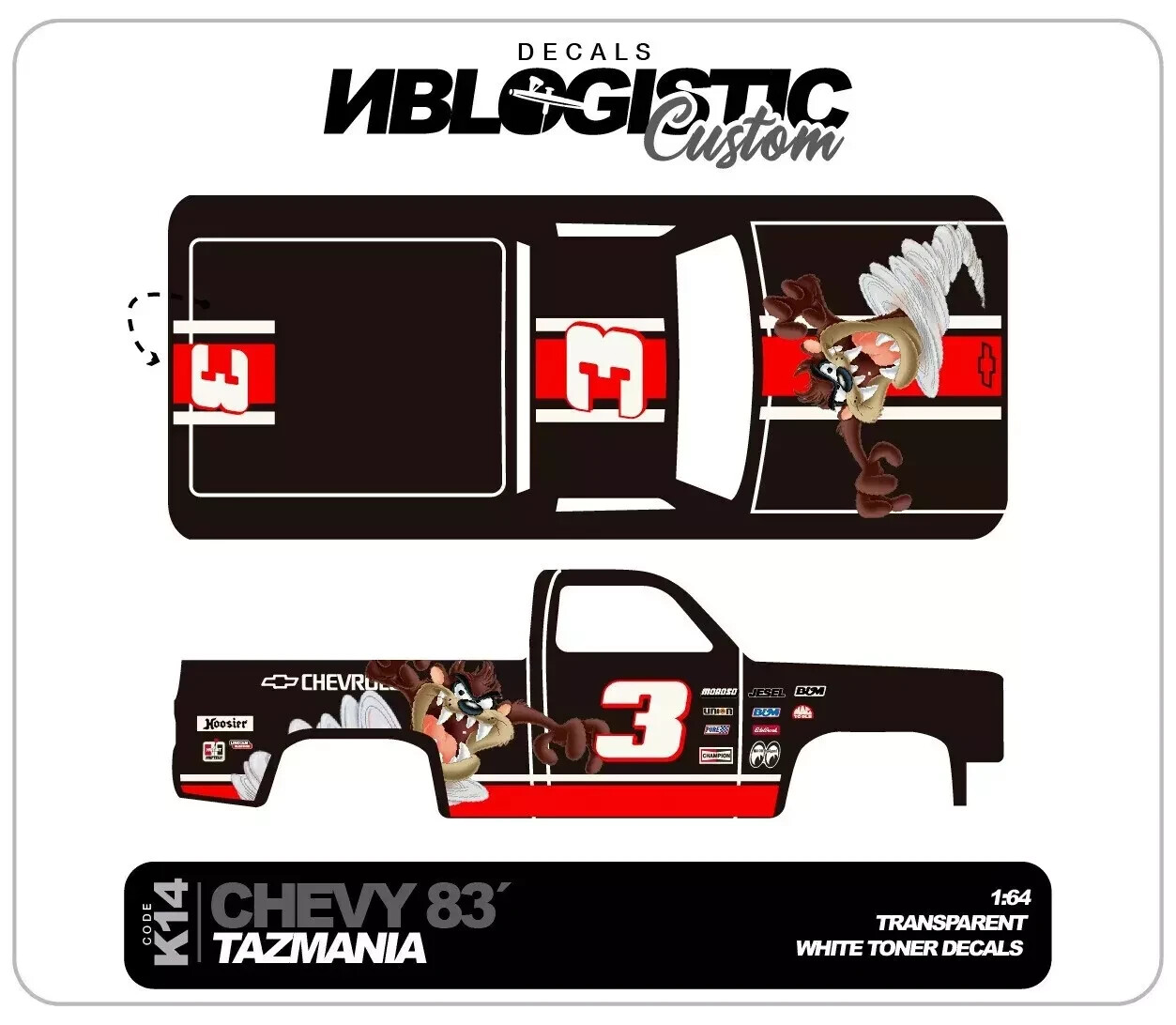 ’83 CHEVY SILVERADO Custom WaterSlide Decal for hot wheels 1/64 017