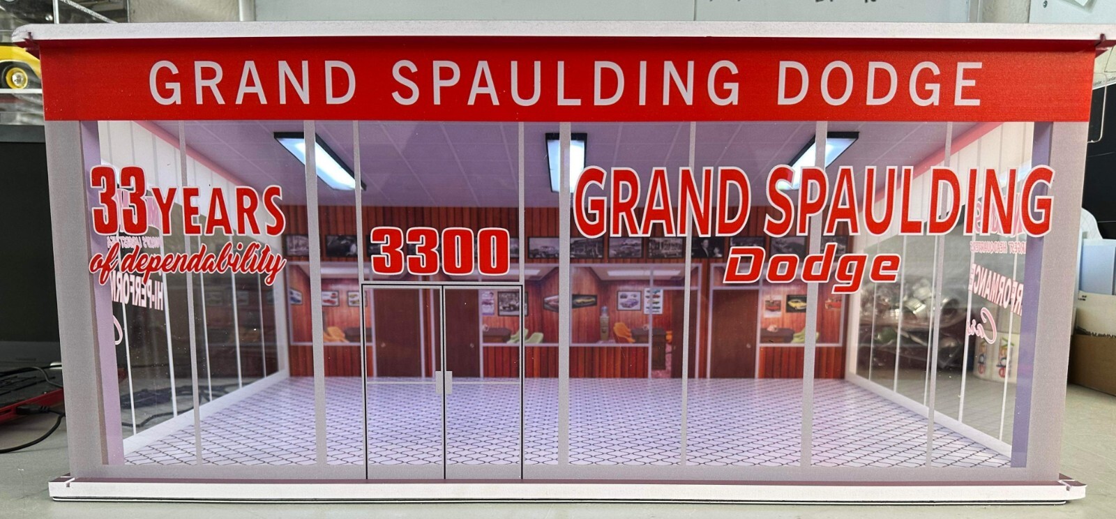 1/18 SCALE, MR. NORMS GRAND SPAULDING DODGE SHOWROOM DIORAMA !