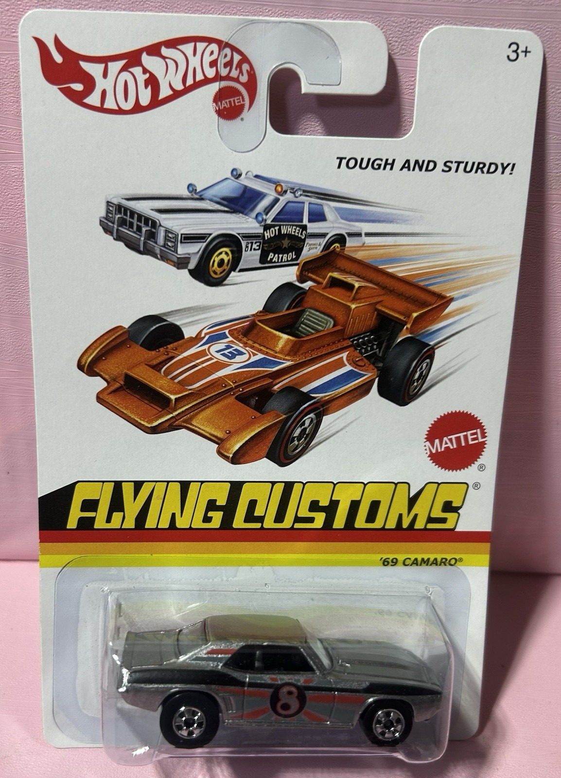 Hot Wheels Flying Customs ’69 Camaro Silver Black Retro Card HTF Sealed