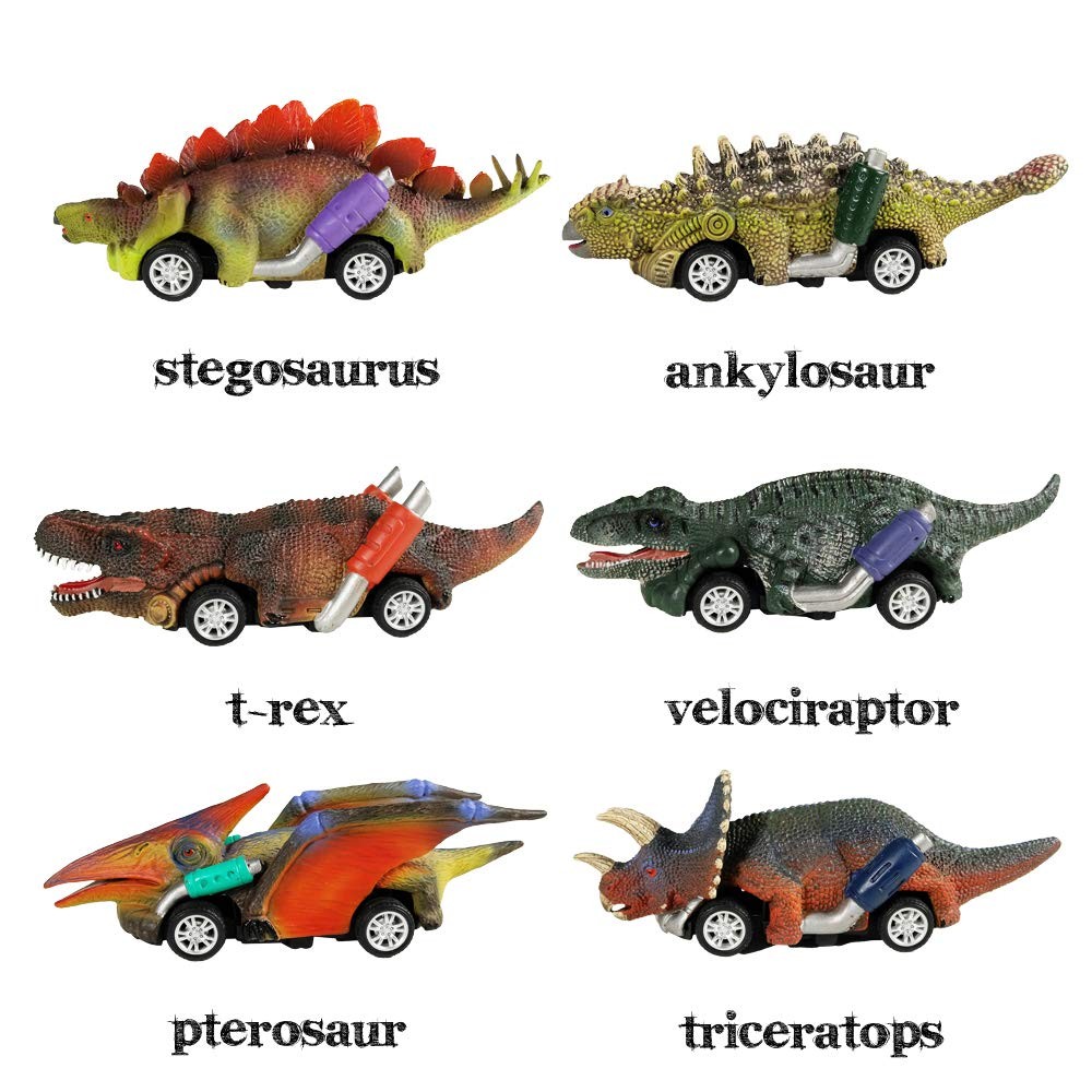 Dinosaur Toy Pull Back Cars, 6 Pack Dino Toys for Kids Ages 3 and Up