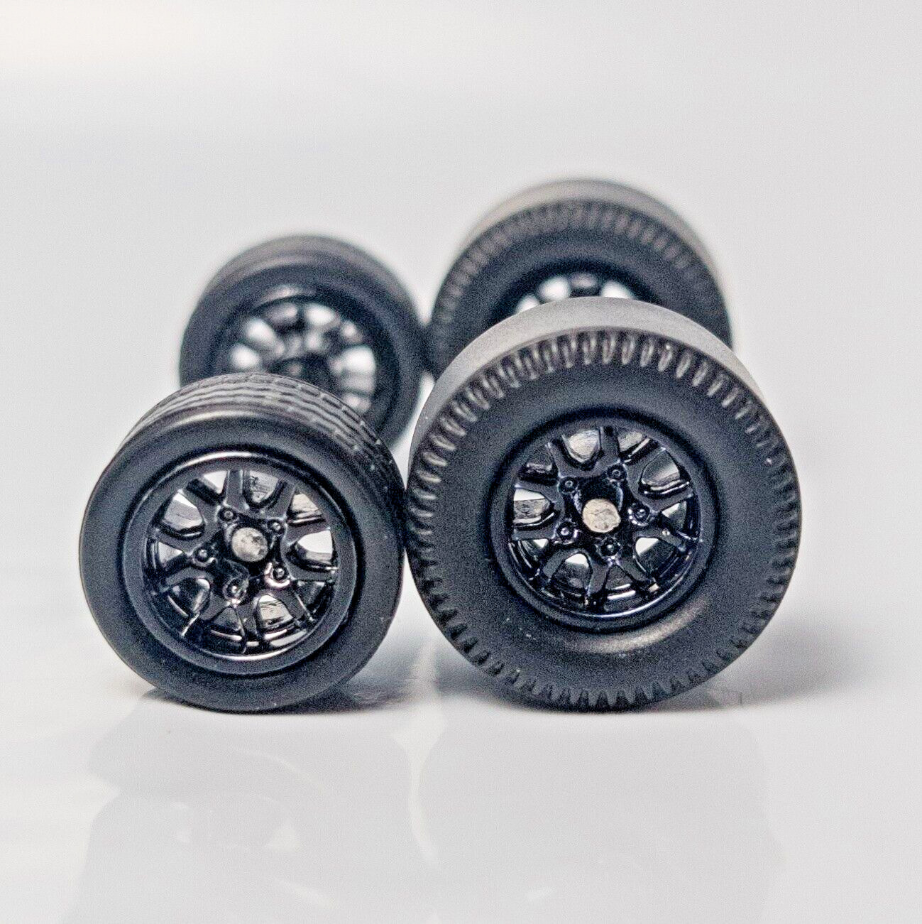 Muscle Car Long Axle – Black 10 spoke Drag Slicks – 10mm/12mm for Hot Wheels