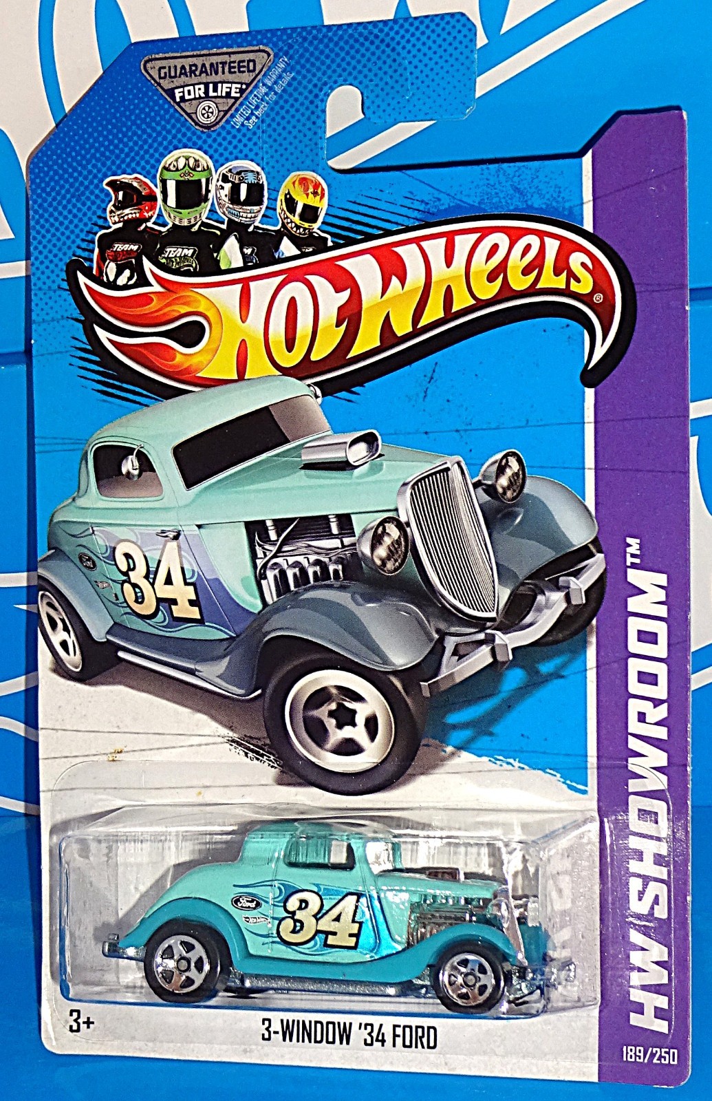 Hot Wheels 2013 American Turbo Series #189 3-Window ’34 Ford Light Aqua w/ 5SPs