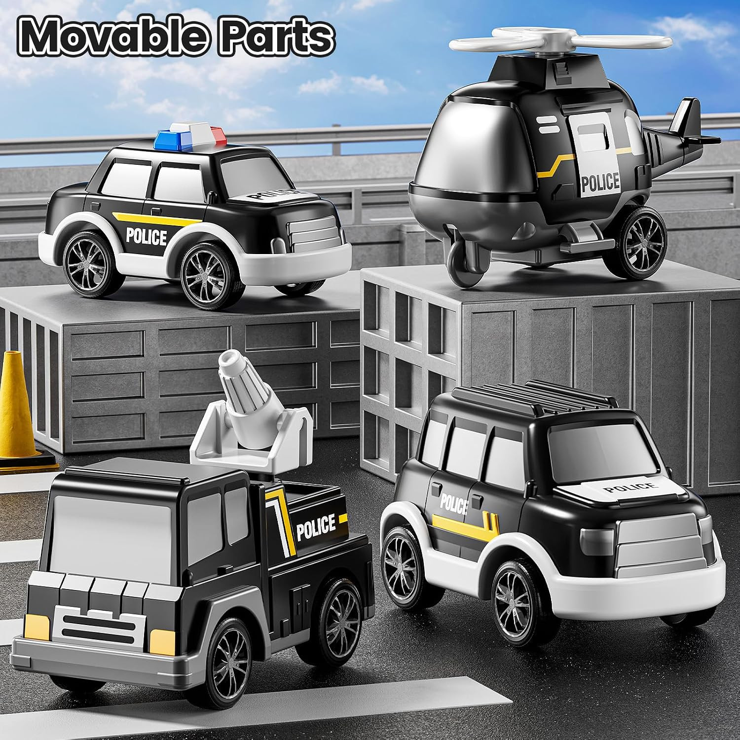 Police Truck Toy for 3 4 5 6 Years Old Boys – Carrier Vehicle Toy Set with 3 Sma